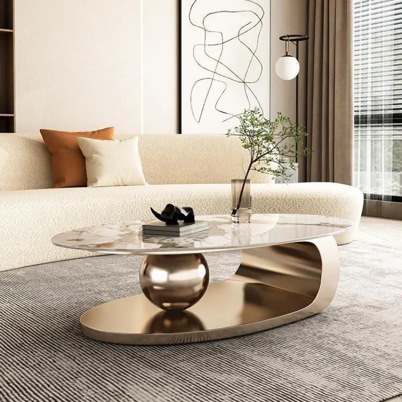 Design Modern Oval Rock Slab Coffee Table Luxury For Living Room