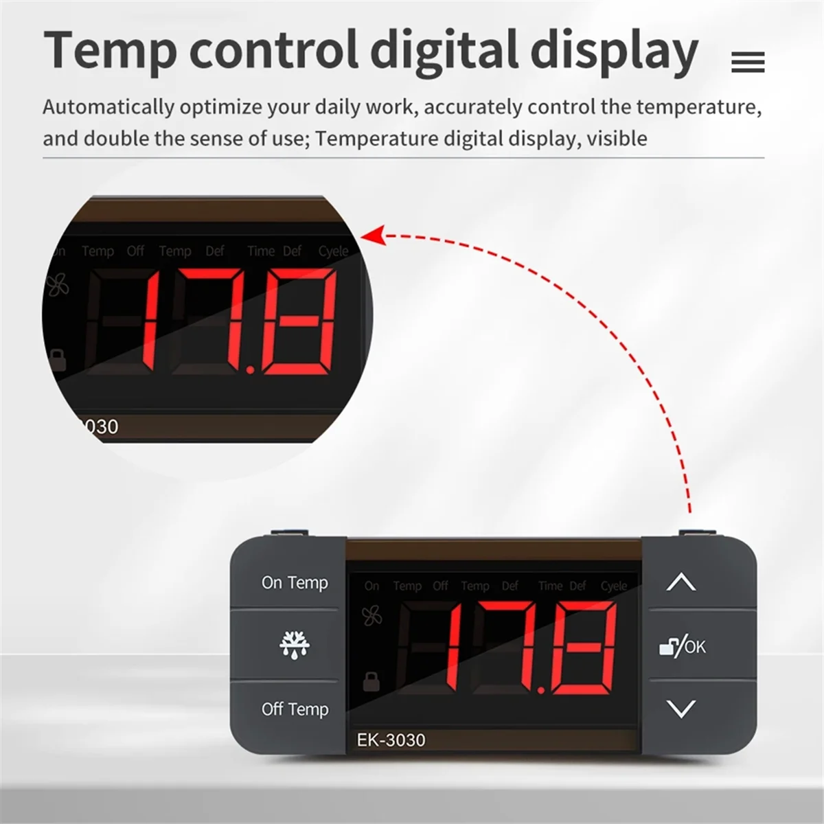 

Digital Temperature Controller 220V Cool Heat Switch Refrigerator Refrigeration Defrost Thermostat Sensor(EK-3020)