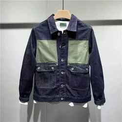 Men's Denim Jacket Spliced Button Male Jean Coats Aesthetic Cargo Washed Loose New in Vintage Large Size Korea Winter Outerwear