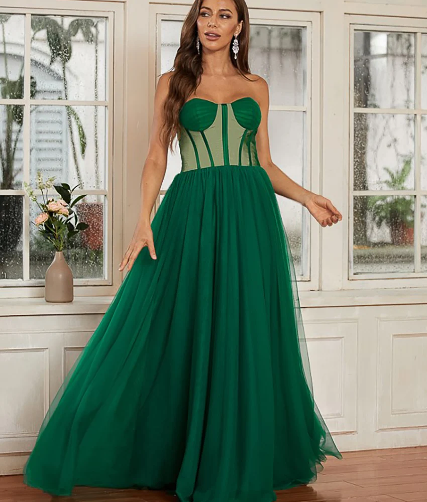 

Customized Sexy Organza A-Line Evening Dress High Quality Sweetheart Sleeveless Floor Length فستان سهرة نسائي