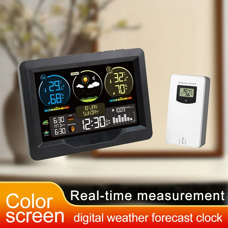 Digital Weather Station Clock Indoor Outdoor Temperature and Humidity Meter Weather Forecast Wireless Electronic Table Clock