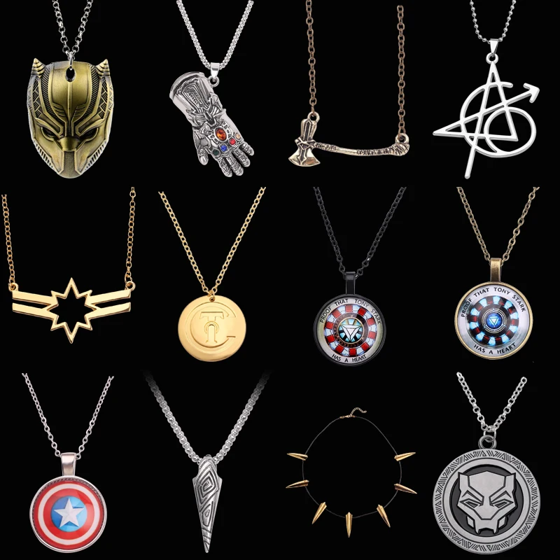 Black Panther Captain Marvel Sign Necklace Marvel Marvel Avengers  Boys Alloy Pendant Necklace Creative Gifts