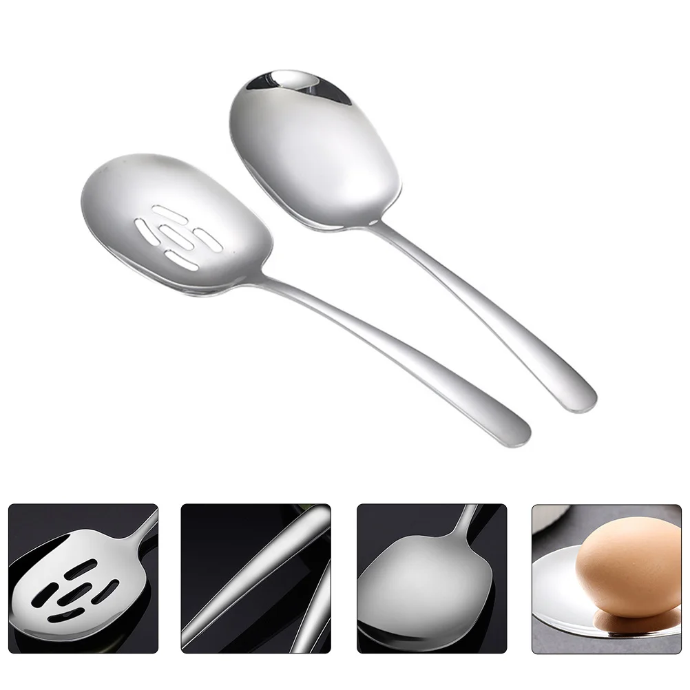 2 قطعة 304 ملاعق تقديم الفولاذ المقاوم للصدأ الغذاء تخدم ملاعق السلس غير عصا سهلة نظيفة غسالة صحون مقبض مريح آمن واسعة #4