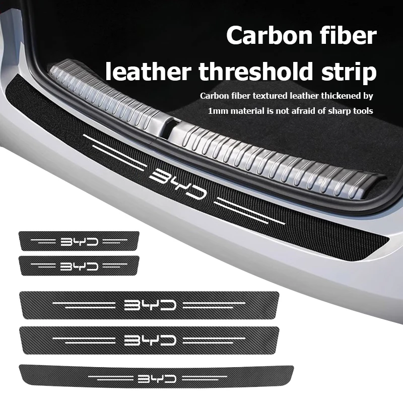 Car Door Sill Scuff Plate Decor Carbon Fiber Stickers For BYD Atto F0…