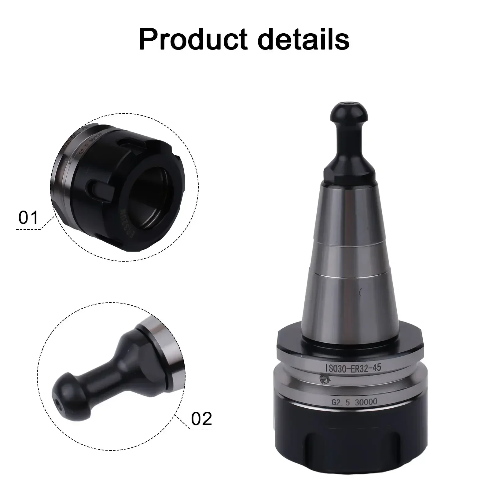 ISO30 ER32 45L Balance Collet Lathe Chuck 30000RPM CNC Tool Holder With Pull Stud Milling Lathe For Processing Machines