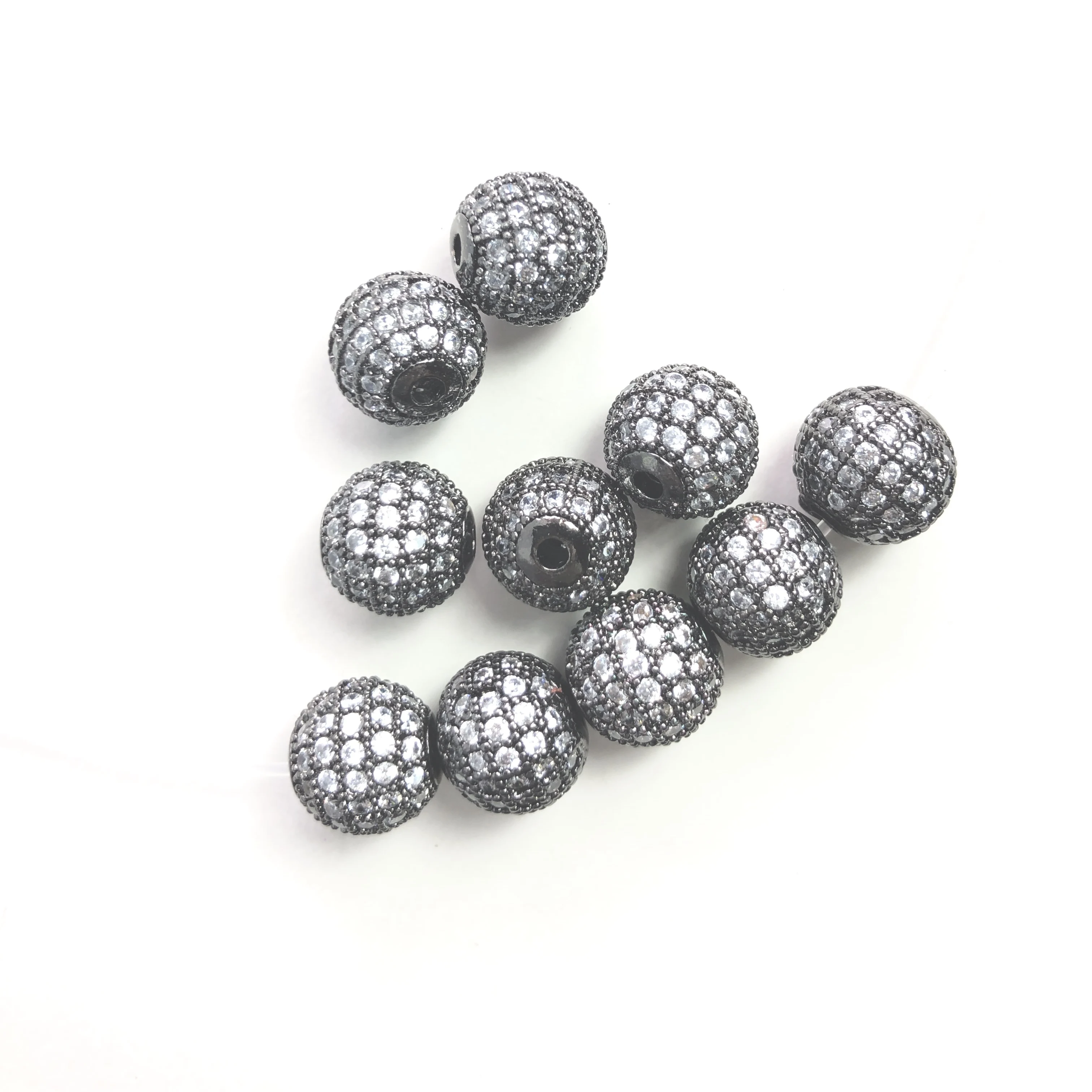 20Pcs/lot 10mm Black-Plated Ball Spacers Clear Crystal Rhinestone Zirconia Paved Disco Beads Wholesale for Women Waists Bracelet