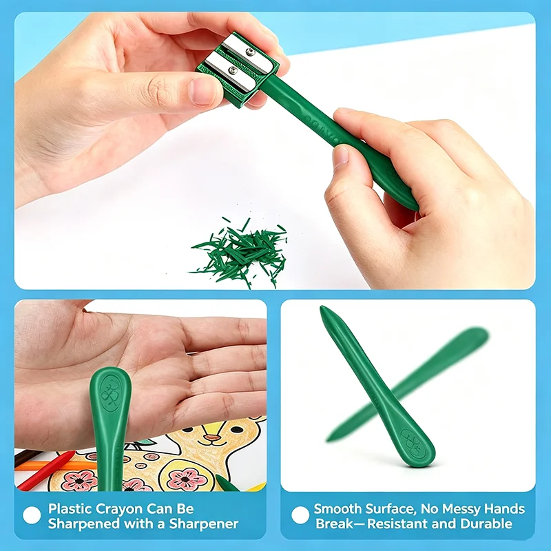 12-Color Non-Sticky Crayons for Kids – Smooth Mess-Free Coloring Crayons, Easy to Hold for Toddlers, ART& Home Drawing