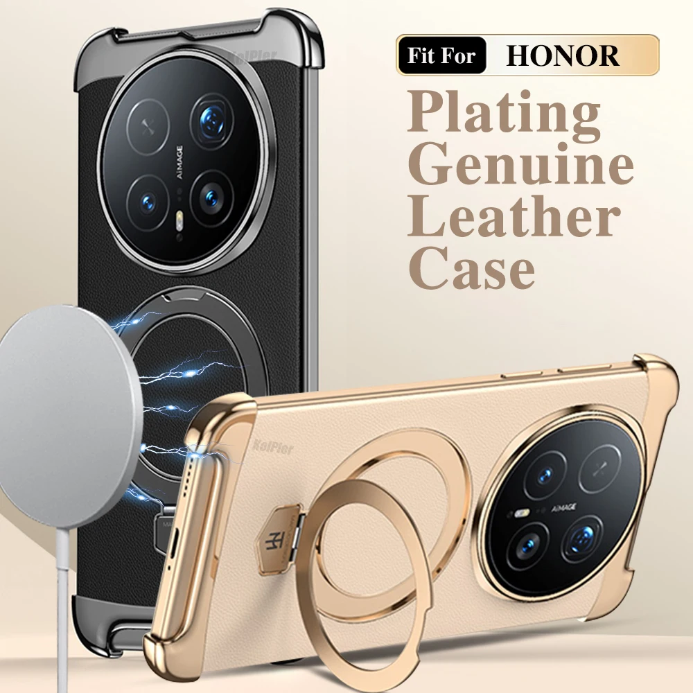 

Magnetic Holder Phone Case For HONOR Magic 8 PRO Magic7PRO 5G Without Borders Plain Leather Fulcrum Case
