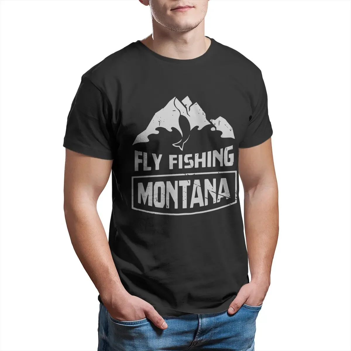 Fly Fishing Montana Design for a Fly Fisher  Classic T Shirt for Men  Awesome Pure Cotton Tees  T Shirts Gift Idea Tops