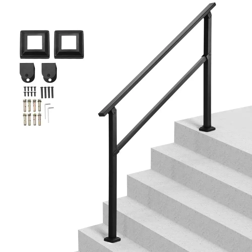 

Outdoor Stair Handrails for 4 to 5 Step Stairs Black Tube Easy Installation for senior Support