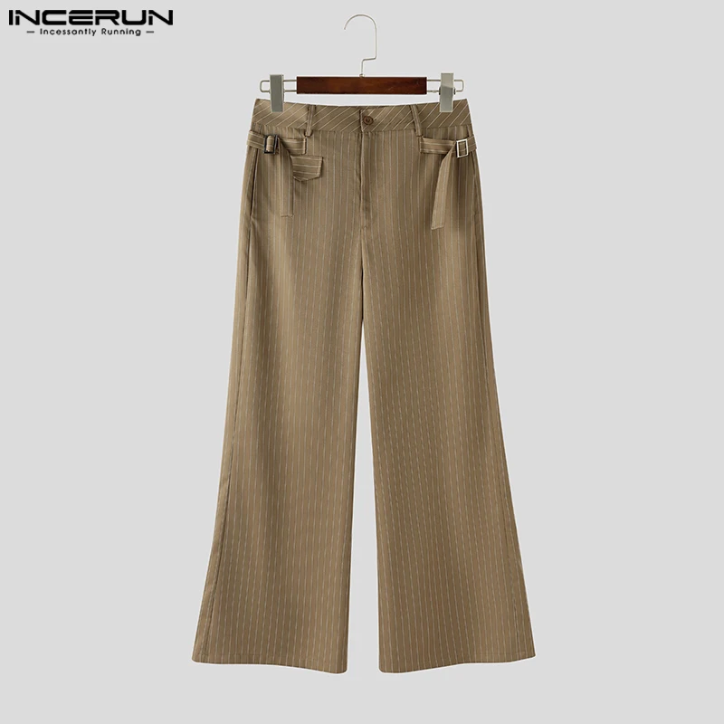 

INCERUN Men Pants Striped Wide Leg Trousers Men Button Joggers Loose Pants Streetwear 2025 Fashion Casual Male Long Pants S-5XL
