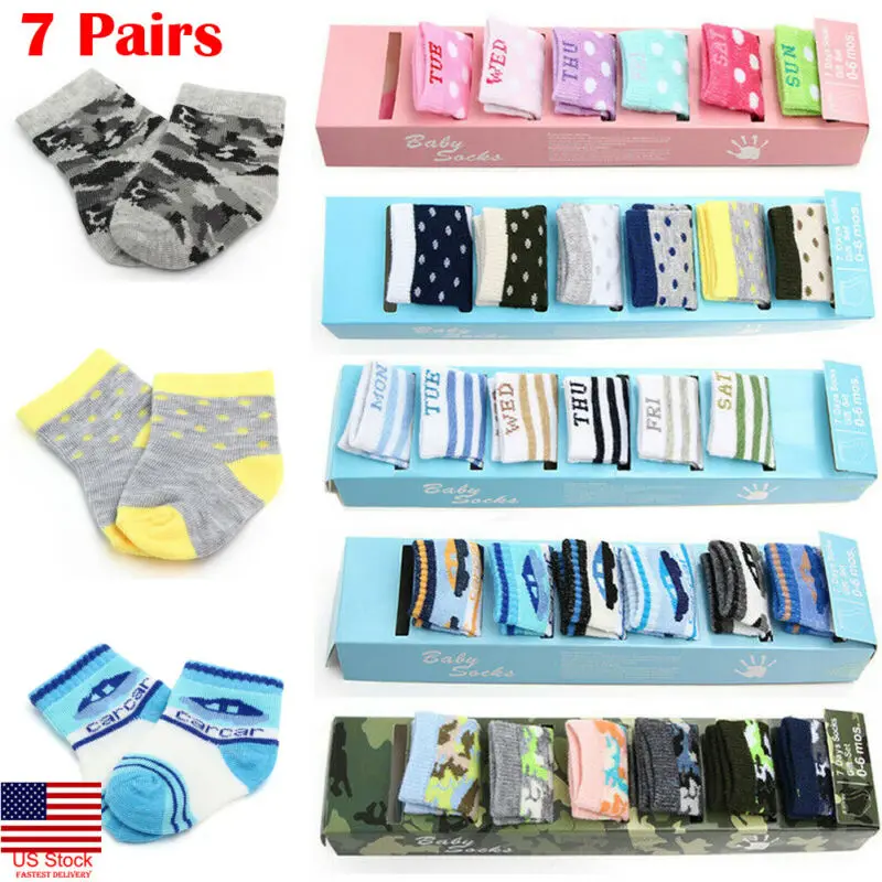 7 Pairs Casual Newborn Baby Boy Girl Cotton Sock Soft Breathable Ankle Sock 0-6M