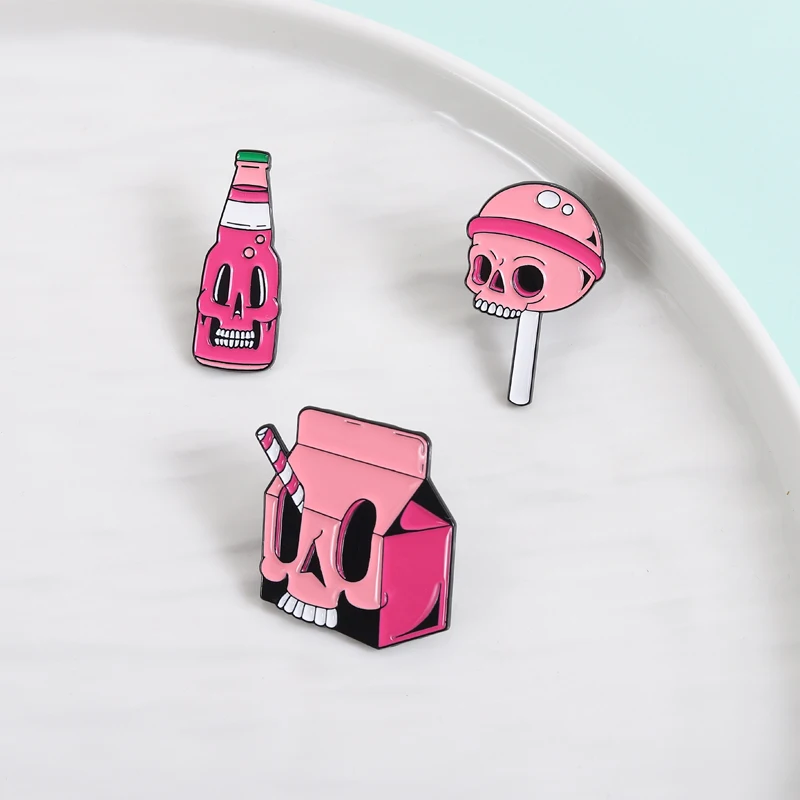 هالوين الجمجمة الحلوى مصاصة المينا دبابيس القوطي الهيكل العظمي الصودا شرب جيوس مخيف دبابيس شارة التلبيب مجوهرات هدايا للأصدقاء