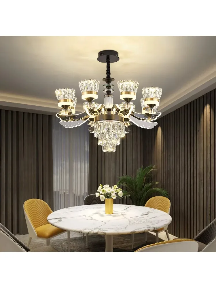 Lámpara de araña de cristal K9 con brazo de acero inoxidable, luz de diodo emisor de luz para dormitorio y comedor