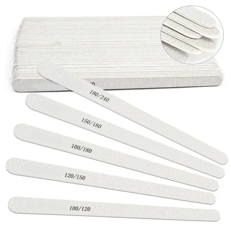 

50 шт./упак., профессиональная шлифовальная пилочка для маникюра, каплевидный серый лак, наждачная бумага 100/180 180/240, буферный блок для натуральных ногтей