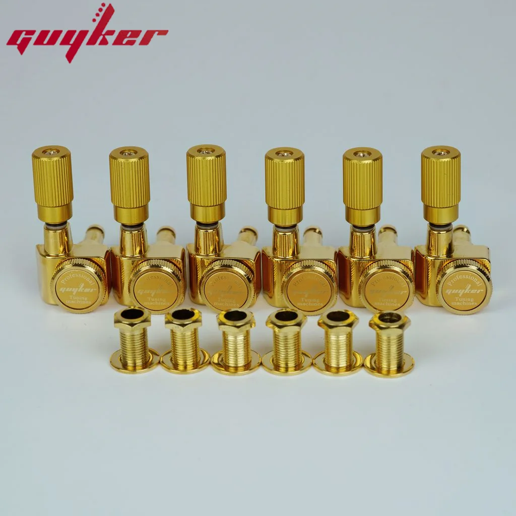 1 Set GUYKER 6 In-line Machine Heads No Screws 1:18 Vertical Cylindrical Handl Shank Locking Tuning Key Pegs Tuners Three Colors