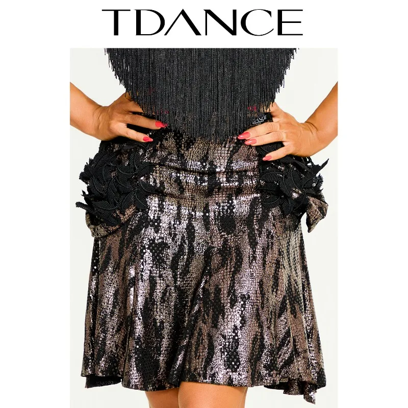 Gonna per esercizi latini TDANCE personalizzata [Mezza gonna con nastro di giunzione cava in vita] con pantaloni inferiori Grande altalena per donna adulta GL-63