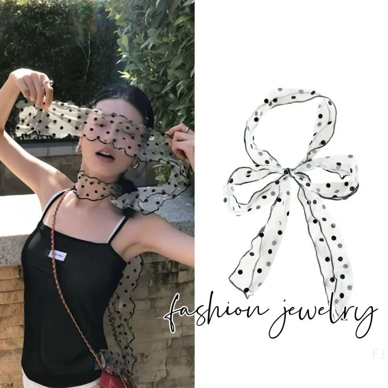 

Delicate Polka Dot Mesh Scarf for Ladies; Chic Lace Hair Scarf; Perfect Summer Accessory