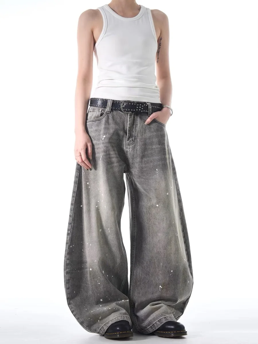 

Retro Waed ey Spray Ink Wide Leg Loose Jeans Men's Faion Brand American Streetwear Knife Jeans Casual Straight Fit