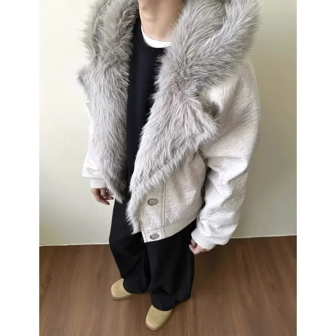 

Thiened Plu Hooded Cotton Jaet Women's Sle Fall Winter Large Size Coat with Fur Collar American Retro Design