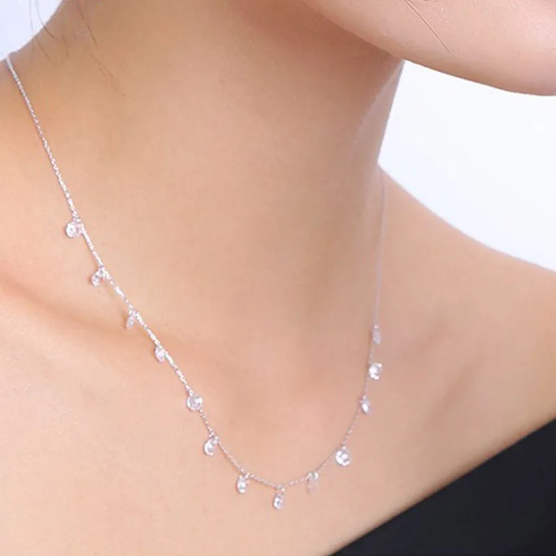 PANJBJ 925 Sterling Silver Trendy Shiny AAA Cubic Zirconia Choker Simple Zircon Necklace For Fashion Girl Gift Fine Jewelry