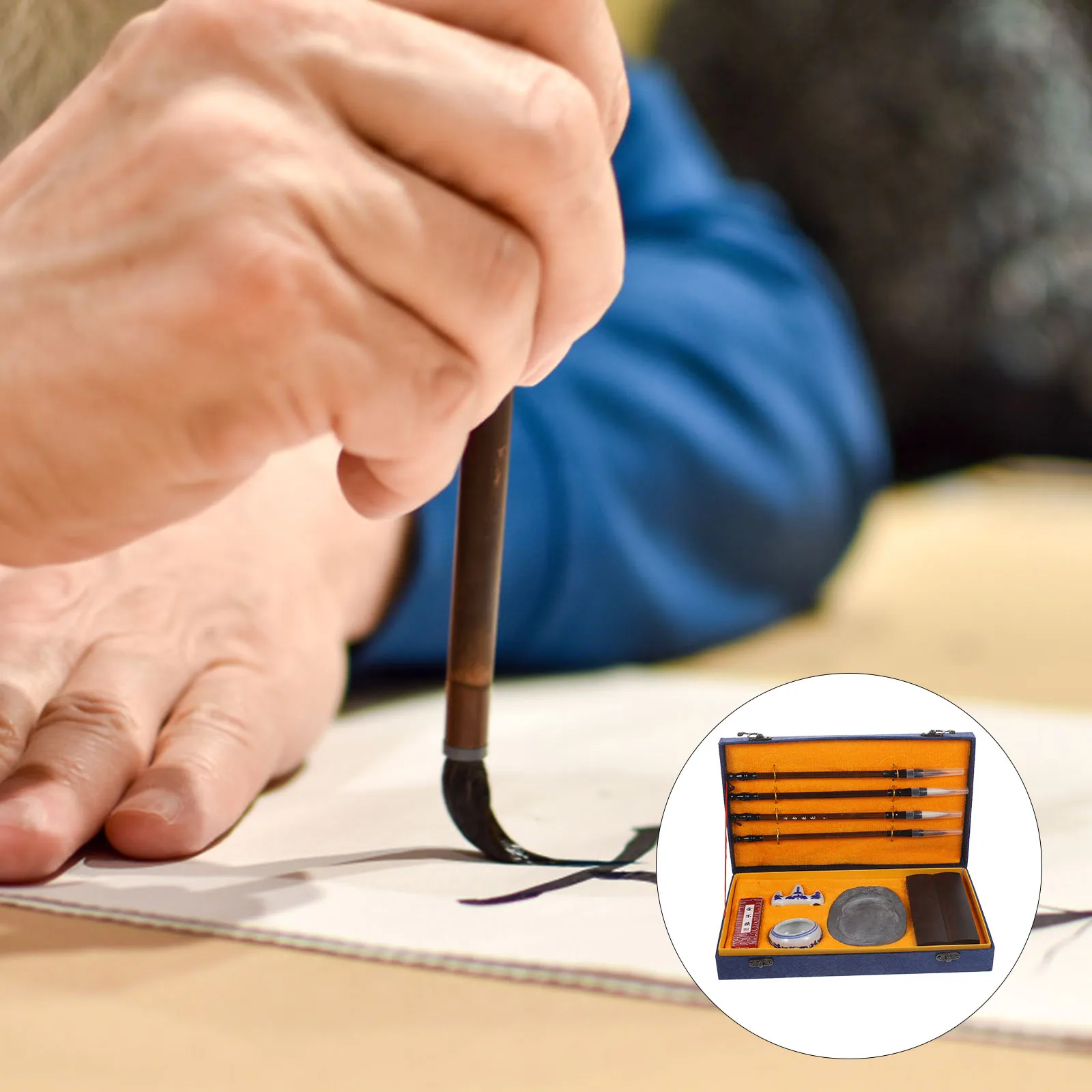 

Practicing Writing Brush Set Calligraphy Supplies Portable Ink Stone Wood Material Lightweight Design for Students
