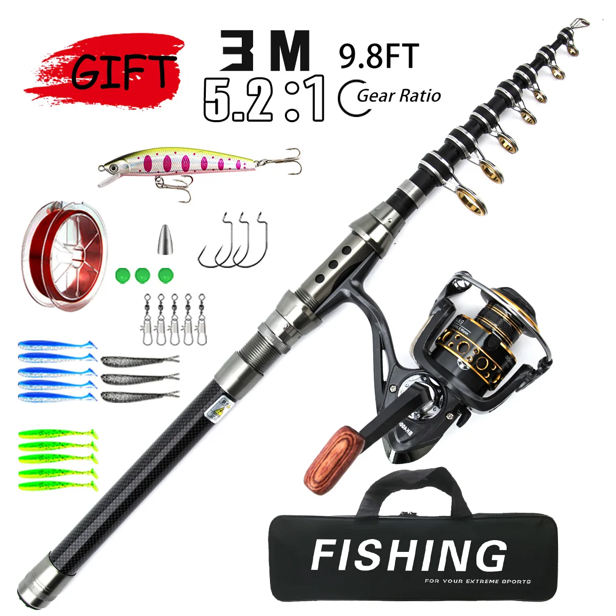 

Carbon Telescopic Luya Rod Full Set Of Long-throw Sea Fishing Rod Fishing Box Set Fishing Gear