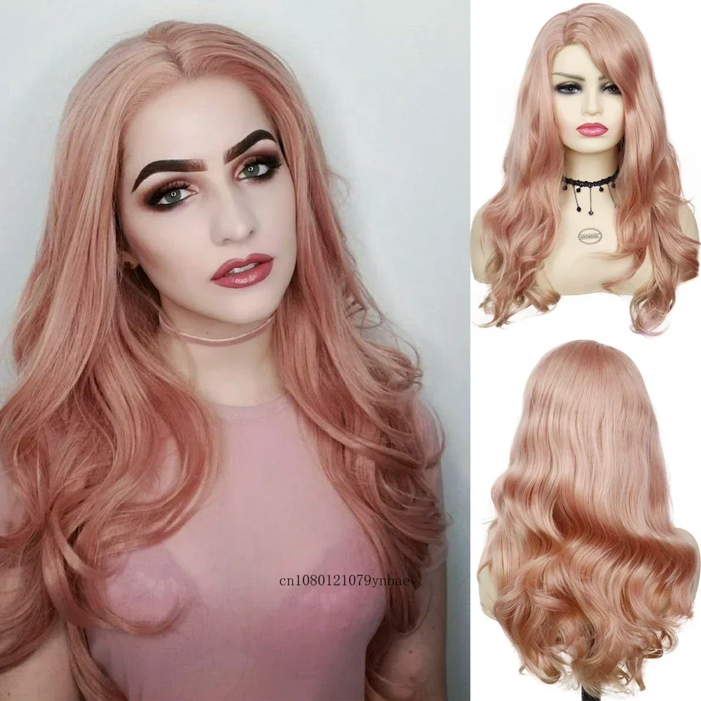 Różowa Peruka Syntetyczne Długie Kręcone Peruki dla Kobiet Lady Girls Cosplay Lolita Peruka Halloween Karnawał Kostium Impreza Użyj Naturalny Wygląd
