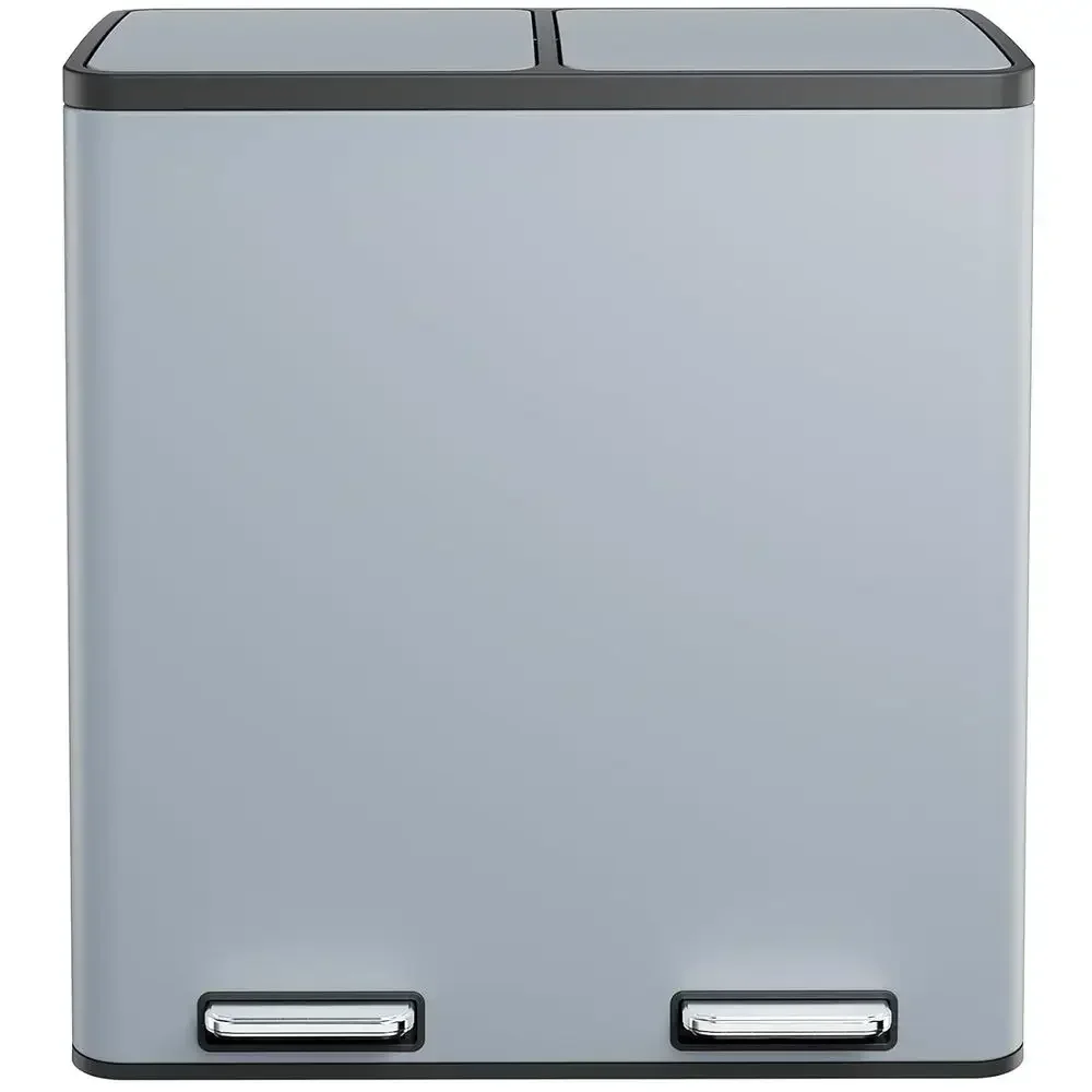 60L Dual Stainless Steel Trash Can with Separated Compartments, Plastic Inner Buckets, Soft-Close Lid, Airtight (Haze Blue)