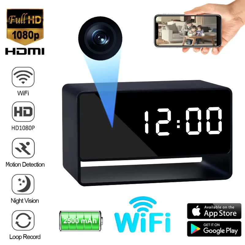 Alarm Clock Mini Camera 1080P HD APP Wifi Wireless IR Night Vision DVR Motion Detection Surveillance Security Recorder Monitor