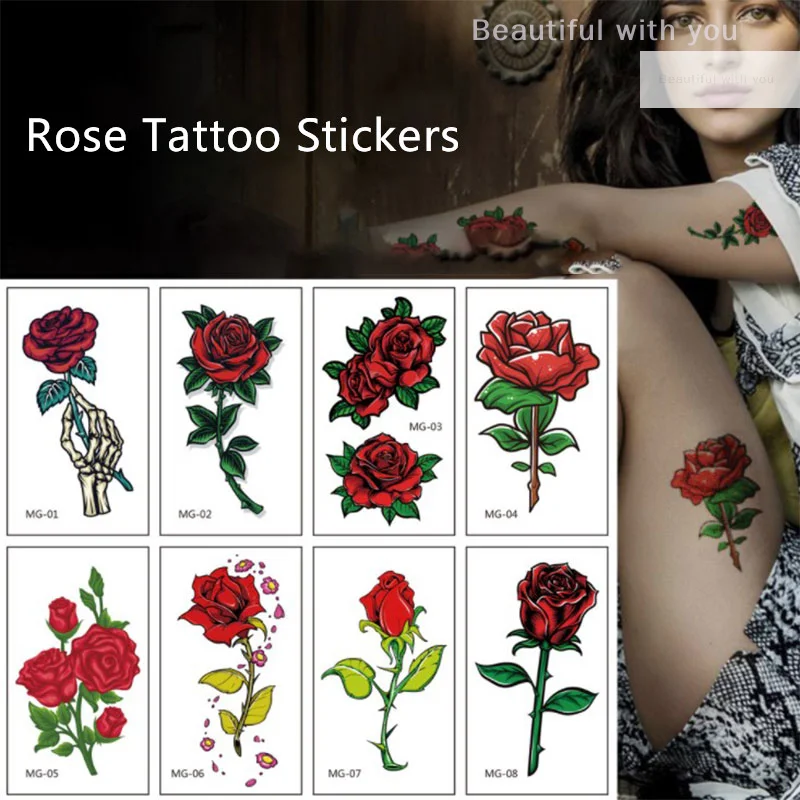 

Waterproof Temporary Tattoo Stickers Beautiful Flower Rose fake Flash Unisex