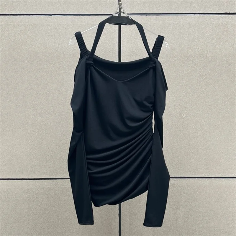 

Women's t-shirt New sexy off shoulder long sleeved top for autumn 2025 Elastic slim fit women's tight corset Women top pullover