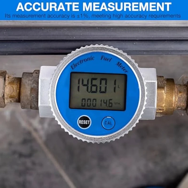 2Pcs Digital Turbine Flow Meter 1In NPT Thread Water Flow Meter Fuel Meter Gas Oil Fuel Flowmeter, For Gasoline