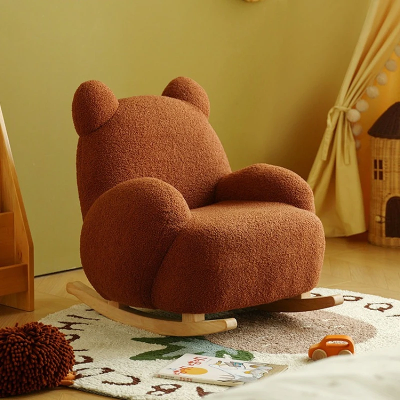 

Children's rocking sofa chair art modeling bear solid wood armrests Single sofa comfortable canapés salon living room furniture