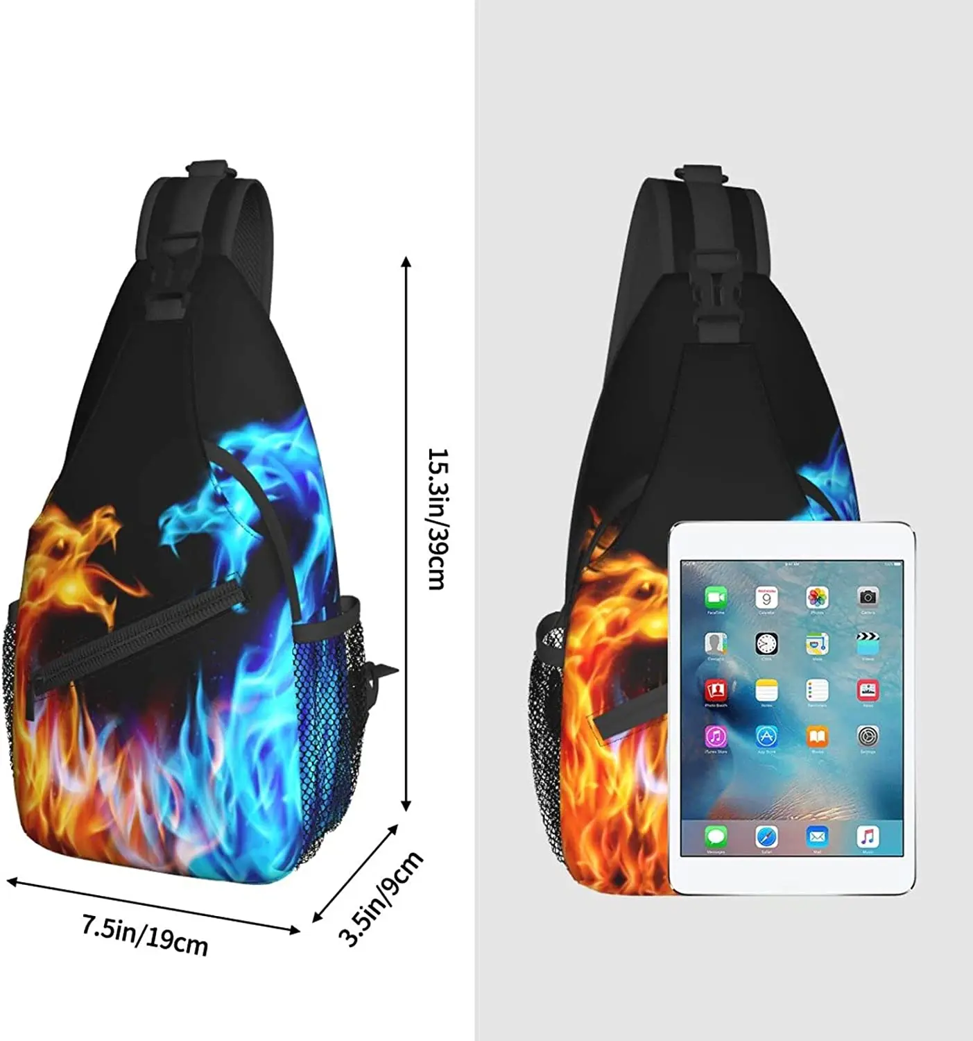 Dragon Fire Water Shoulder Bags Mini Rope Sling Bag Crossbody Waterproof Fashion Chest Daypack for Hiking Travel Biking Climbing