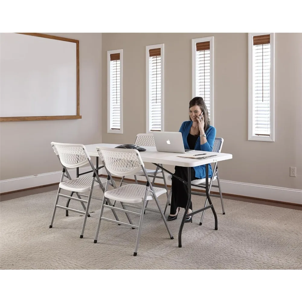 كراسي بلاستيكية قابلة للطي من COSCO Ultra Comfort XL، سعة 300 رطل، دعامة ثلاثية، بيضاء، مجموعة مكونة من 4 قطع