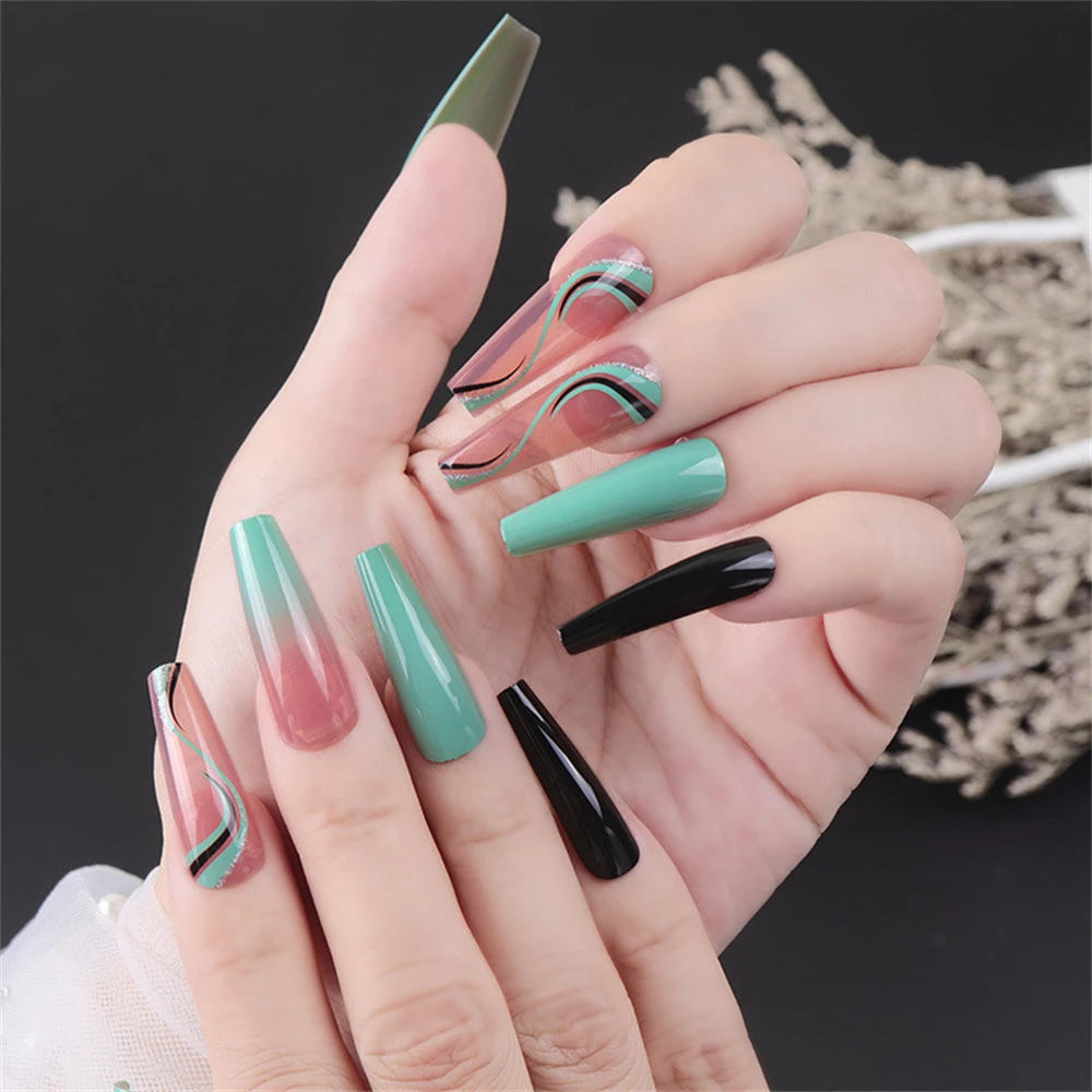 2/3SETS 24 Pieces Of European And American Long Corrugated Ballet Armor Does Not Fade Easily. Rugged Super Rectangle Fake Nail