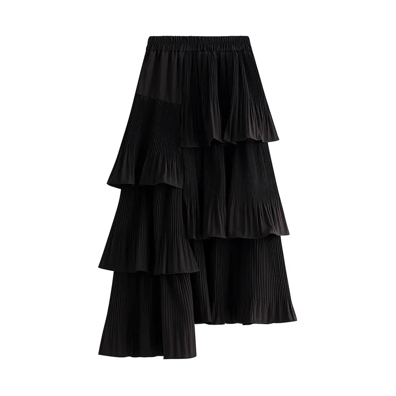 Purchase Korean version asymmetrical pleated cake skirt for women\'s versatile mid length ruffled irregular skirt