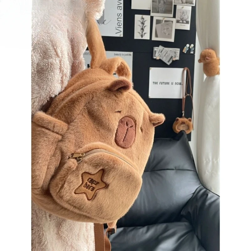 Mini Kapibara Plush Capybara Backpack Cute Versatile Fur Bag Female Cartoon Student Small Backpack Fashion Photography Items