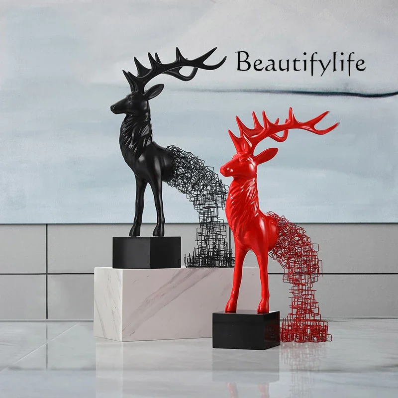 Hotel Ornaments Abstract Elk Sculpture Creative Fortune Lucky Deer Floor Frp Iron Works of Art