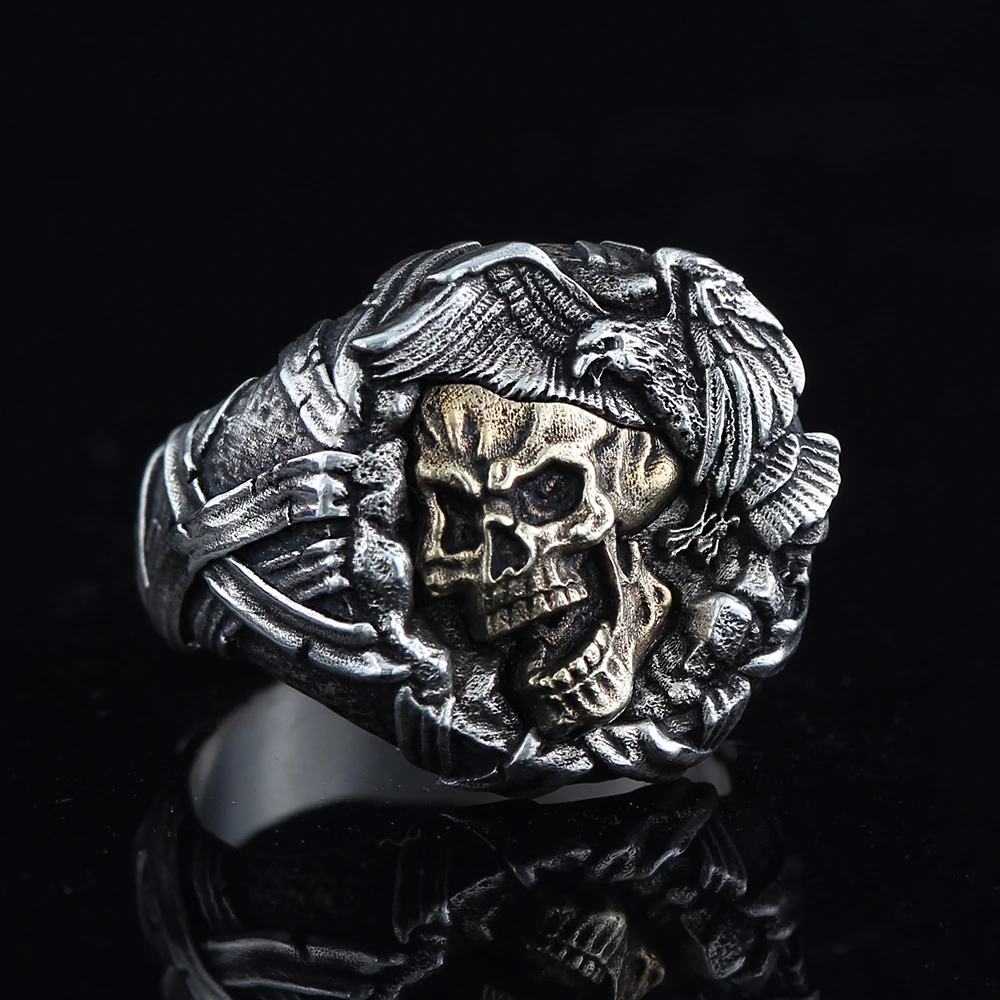 Skull Death's Head Skeleton Evil Demon Bike Unique Gift Idea Punk Gothic Silver Ring