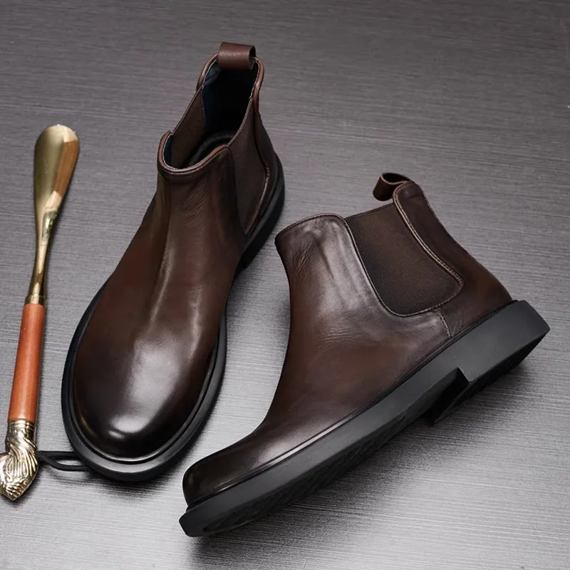 Autumn Winter Riding Boots Men New British Genuine Leather Casual Shoes High Quality All Match Cowhide Luxury Motorcycle Boots