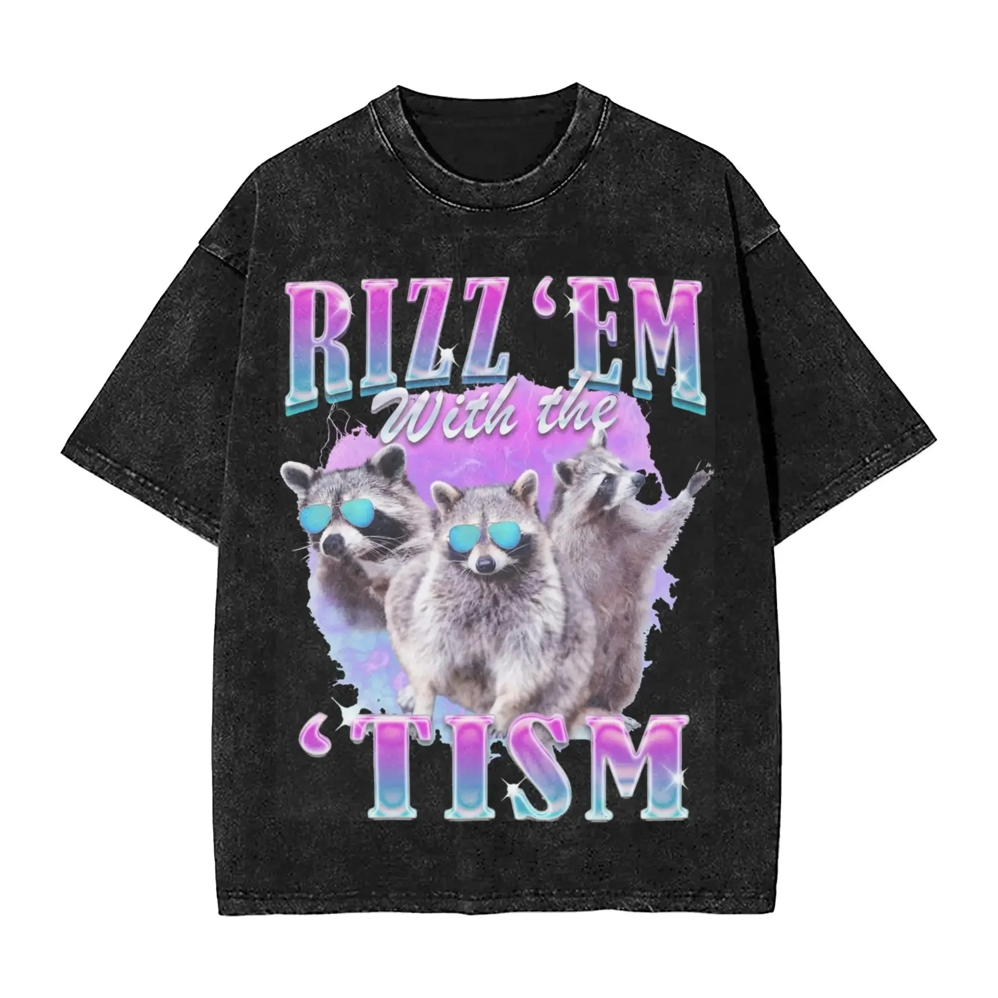 

Футболка с забавным изображением енота и мемами «Тризм», винтажная уличная одежда в стиле Харадзюку с графическим принтом, футболки