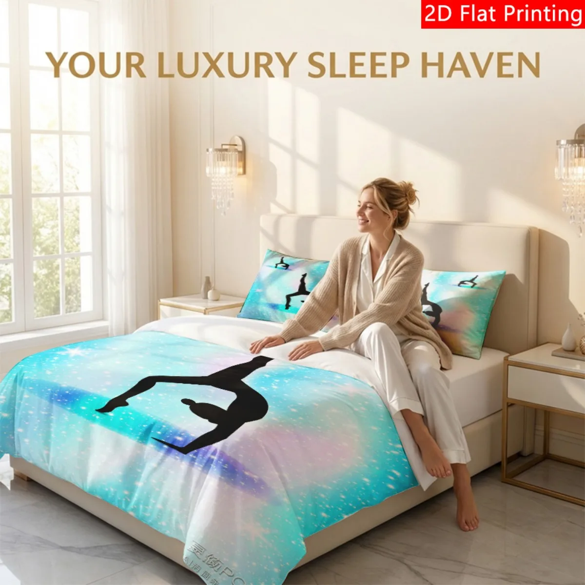 Christmas Gift Duvet Cover Set 3 Piece Blue Galaxy Glitter Gymnast Fashion Bedding Set Ultra Soft Brushed Bedding for Bedroom Hotel Dormitory