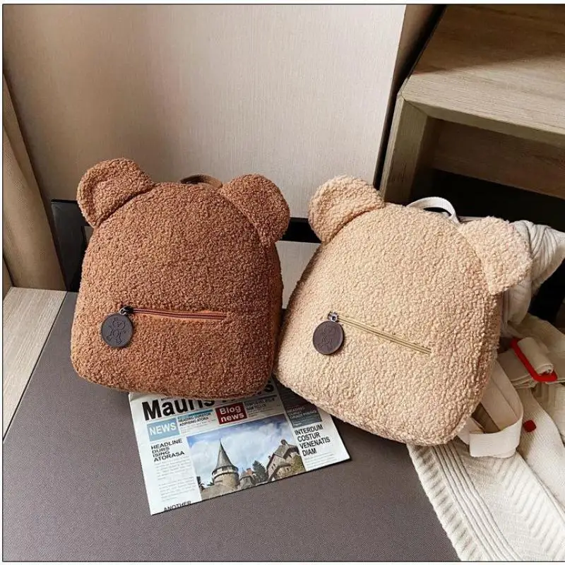 Petit sac à dos en peluche ours mignon pour enfants, sacs à dos de dessin animé pour bébé, cartable pour garçons et filles