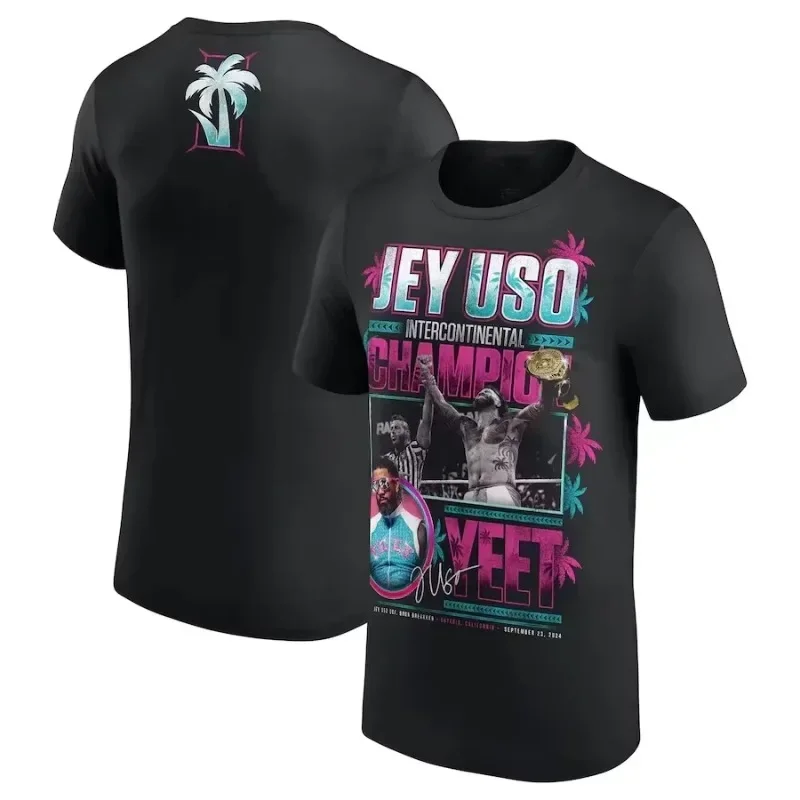 Nueva camiseta Jey Uso Yeet para hombre, camiseta gráfica estampada transpirable con cuello redondo a la moda e informal de verano para hombre