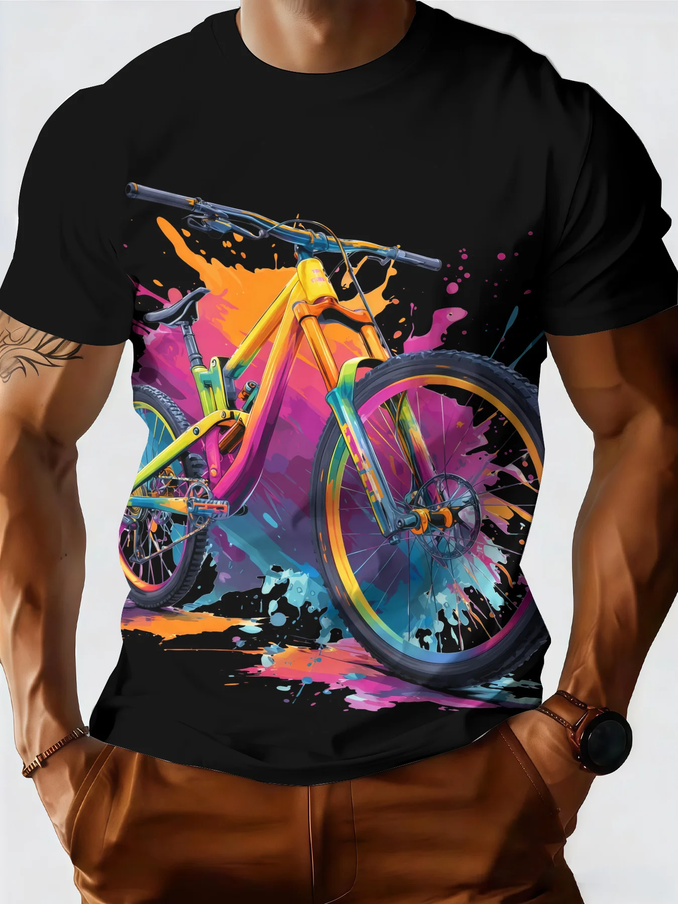 Men's T-shirt Summer New O-neck Color Bicycle 3D Printed Half Sleeve Breathable Short Sleeve Daily Exercise Personality Menswear