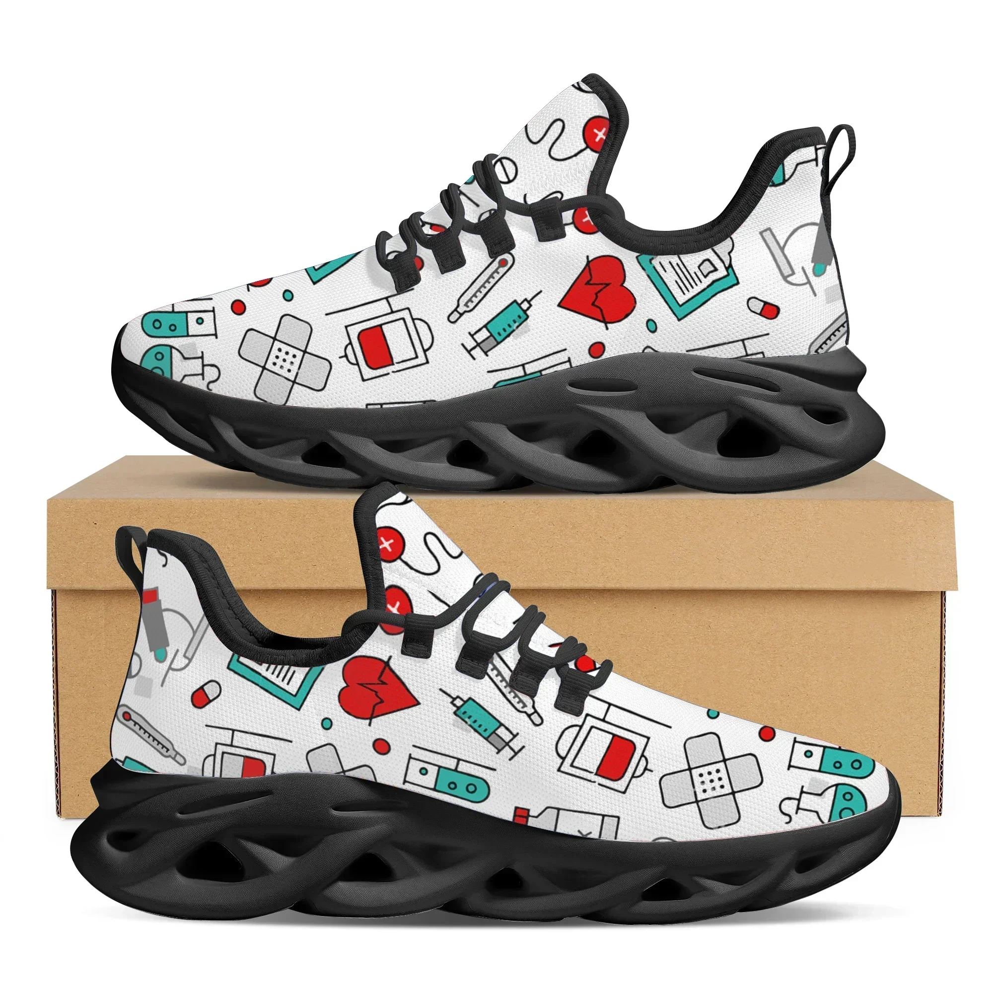 

Cute Cartoon Women Flat Shoes Medical Pattern Nurse Shoes Cool Female Running Sneakers Light Mesh Women's Footwear