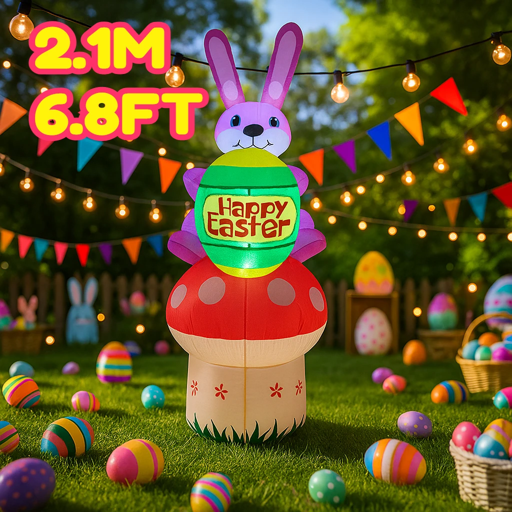 

2.1M/6.8FT Inflatable Easter Model LED Light Mushroom Easter Egg Rabbit DIY Decor Outdoor Garden Yard Festival Ornament