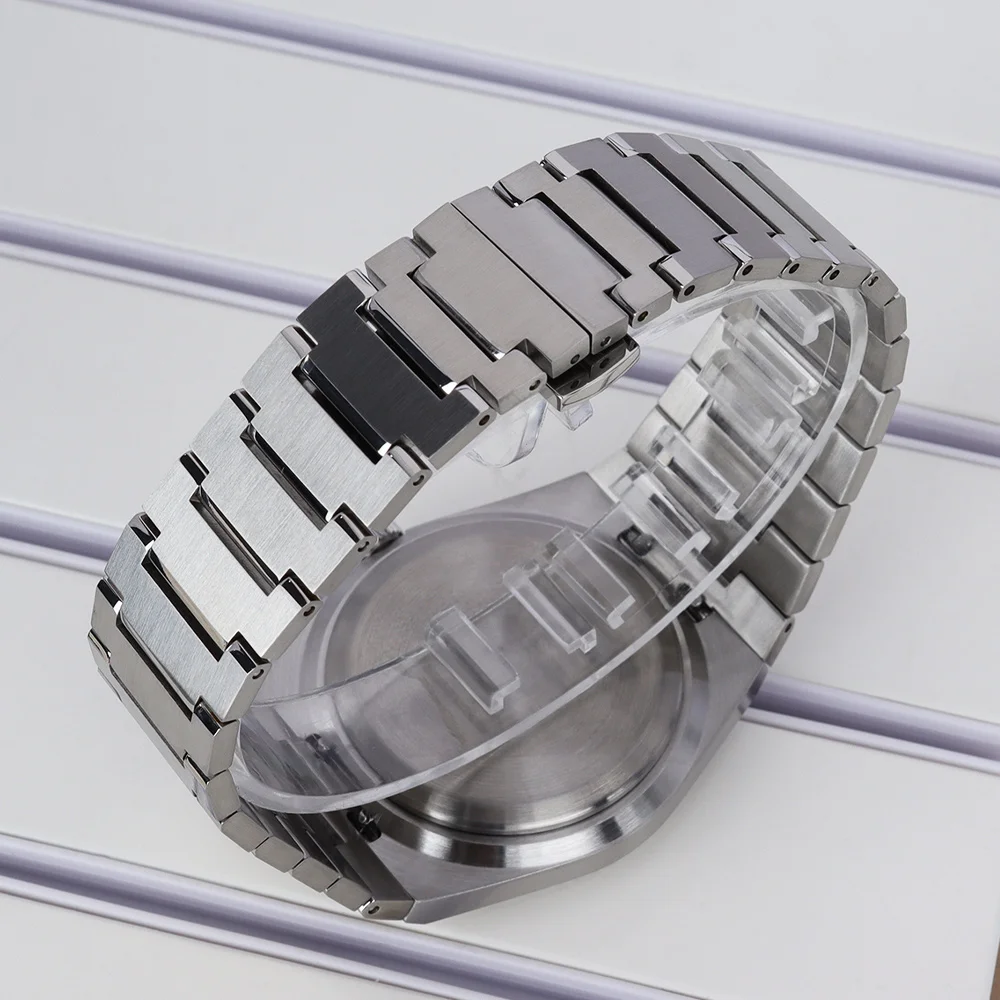 Gerilltes, gebogenes 40-mm-Silbergehäuse für NH35-Uhren mit Saphirglas für PRX Super Player Mod, passend für NH35, NH36, NH34/38, NH70 Uhrwerke – Detail 5